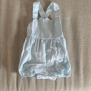 Baby Light Blue Scallop-Strap Bubble Overall Romper